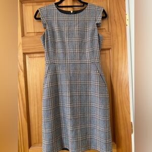 J.Crew Plaid Sheath Dress Houndstooth Check Cap Sleeve Fit & Flare Pockets SZ 4P